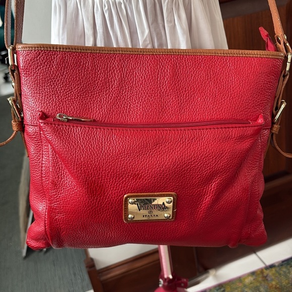 Valentina   Crossbody  shoulder bag, pebbled leather  holiday Red  goldtone HW - Picture 1 of 17